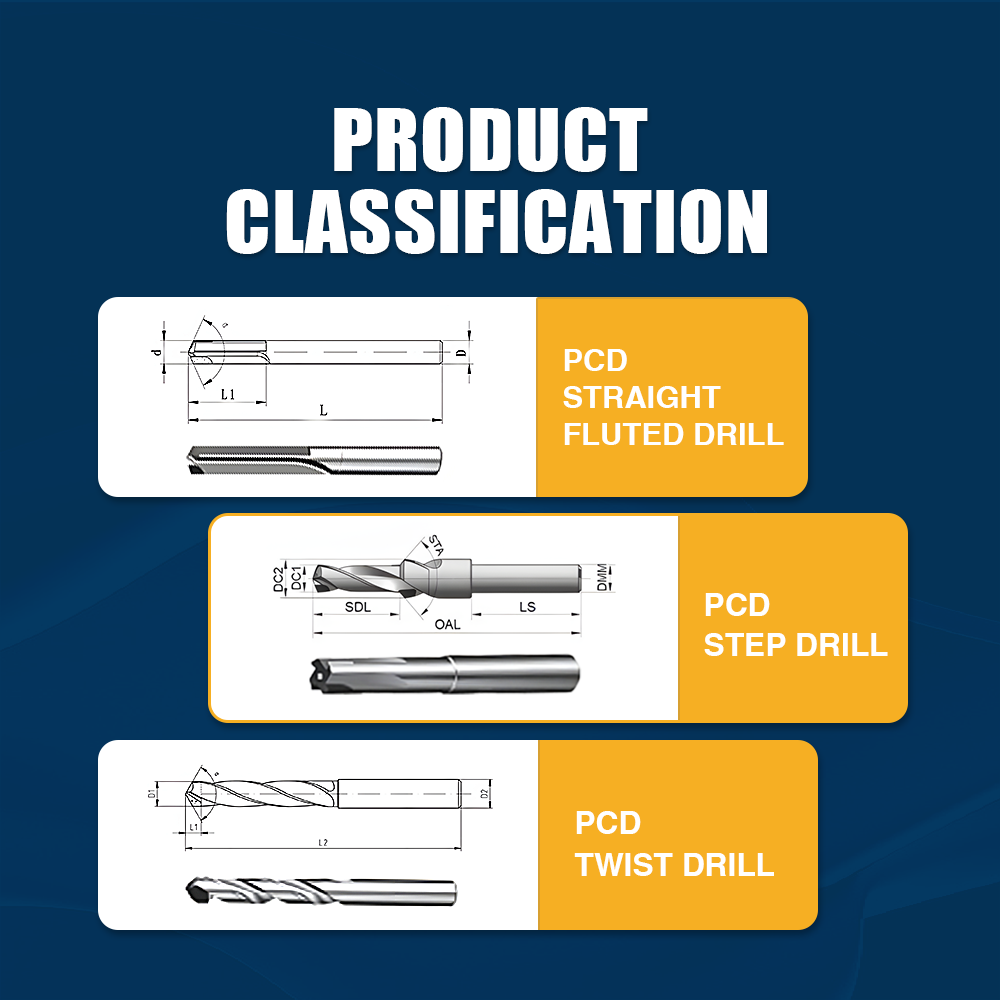 Diamond Twist Drill Bits 2 Sprial Flute Step Drill Pcd Step Drilling Bit for Aluminium Composite Material