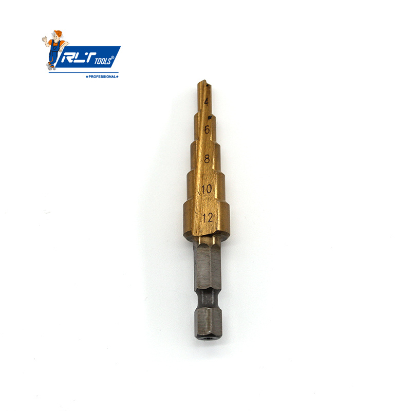 Rlt Tools Power Tools Titanium Coated Step Drill Wood Set for Metal High Speed Steel Hole Cutter Step Cone Center Drills