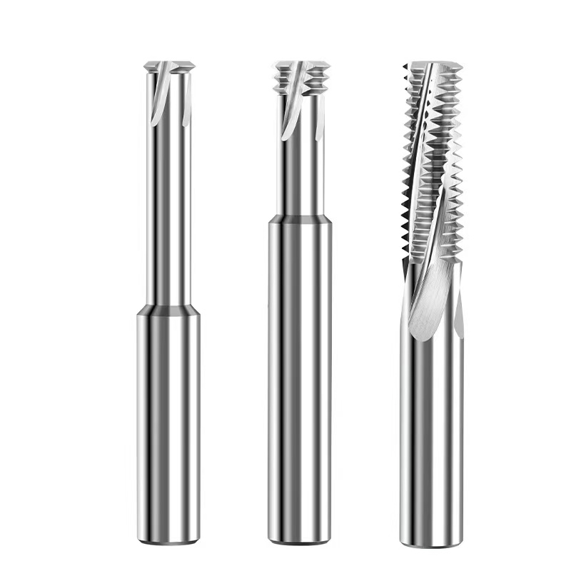HRC60 Single Third Full Teeth Solid Carbide Thread Milling Cutter Spiral Groove and Threaded End Mill Tool with AITiN Coating