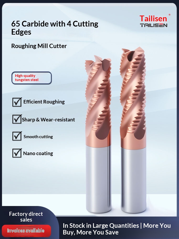 65-Degree Tungsten Steel Roughing End Mill 4-Flute Dynamic Aggressive Wavy Blade Wavy Aluminum Cutter Extended