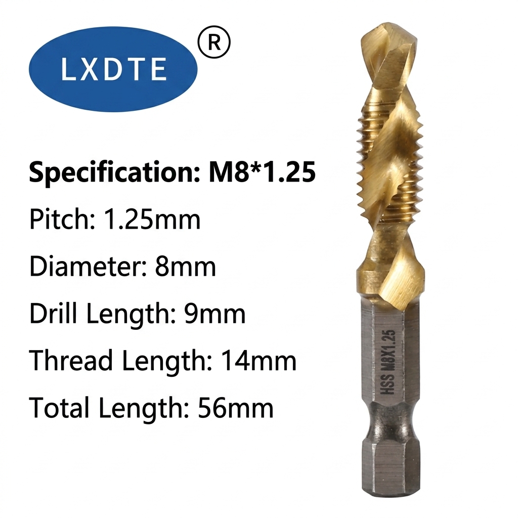 LXD Hex Shank Composite Tap Drill Bit HSS Spiral Flute Step Drill for Drilling Tapping Chamfering Electric Drill Tool