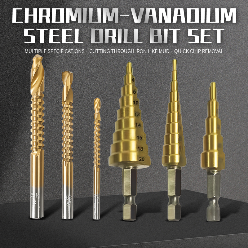 Hexagonal Handle Straight groove Titanium Plated Step Drill 3-12/4-12/4-20 Boxed Reaming Step Drill Pagoda Drilling Bit Set