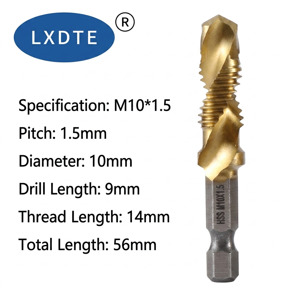 LXD Hex Shank Composite Tap Drill Bit HSS Spiral Flute Step Drill for Drilling Tapping Chamfering Electric Drill Tool