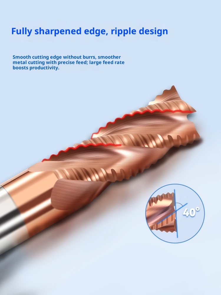 65-Degree Tungsten Steel Roughing End Mill 4-Flute Dynamic Aggressive Wavy Blade Wavy Aluminum Cutter Extended