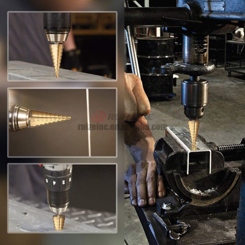 Factory Hexagonal Handle Pagoda Drill Electric Drill Punching Tool Suit Step Drill Titanium Plated Straight Groove Step Drill