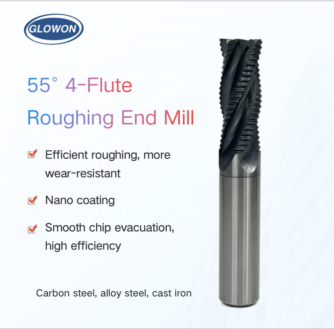 HRC55 4 Flutes Roughing End Mill Wave Edge Carbide Milling Cutter for Steel Rough Machining CNC Tool