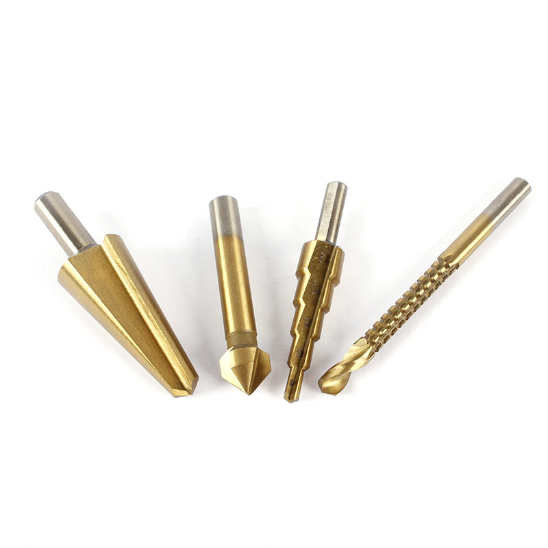 Pexmientas 4PCS HSS Tin Straight Groove Spiral Screw Metric Composite Tap Twist Cutting Drilling Polishing Tools Step Drill Bit