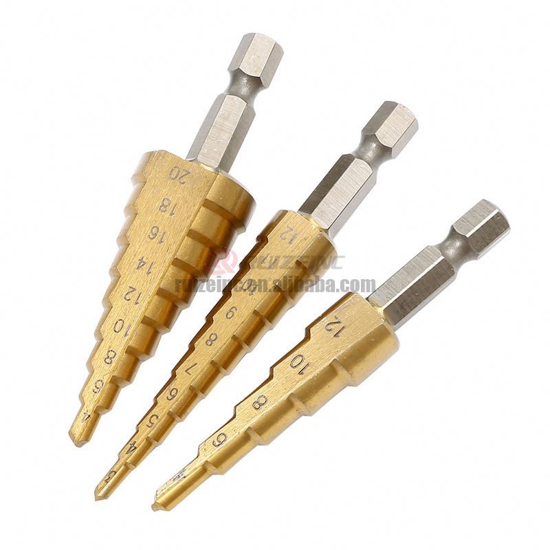 Factory Hexagonal Handle Pagoda Drill Electric Drill Punching Tool Suit Step Drill Titanium Plated Straight Groove Step Drill