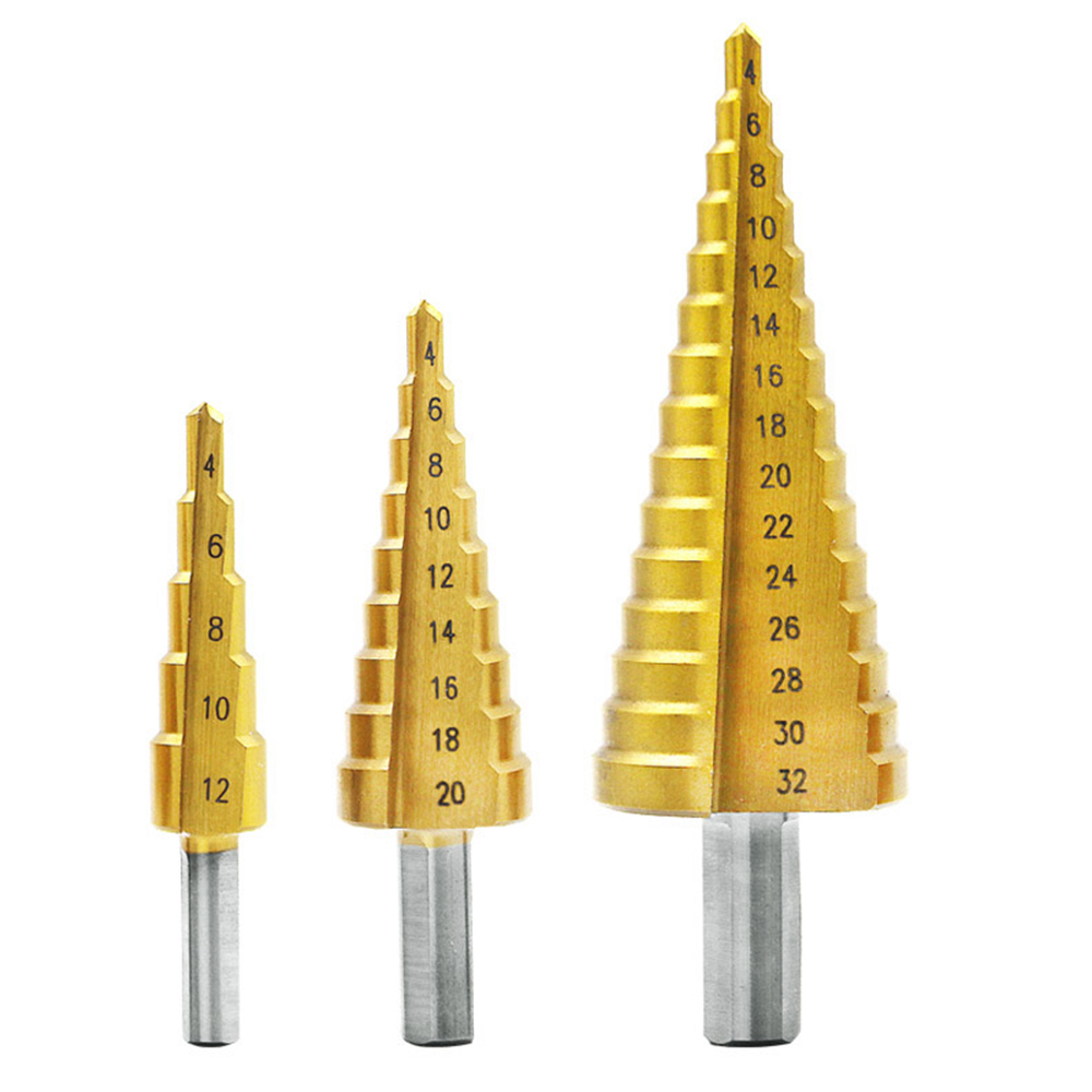 4-12mm / 4-20 / 4-32 Triangular Handle Straight groove Step Drill Set 3-piece Step Drill Pagoda Drill