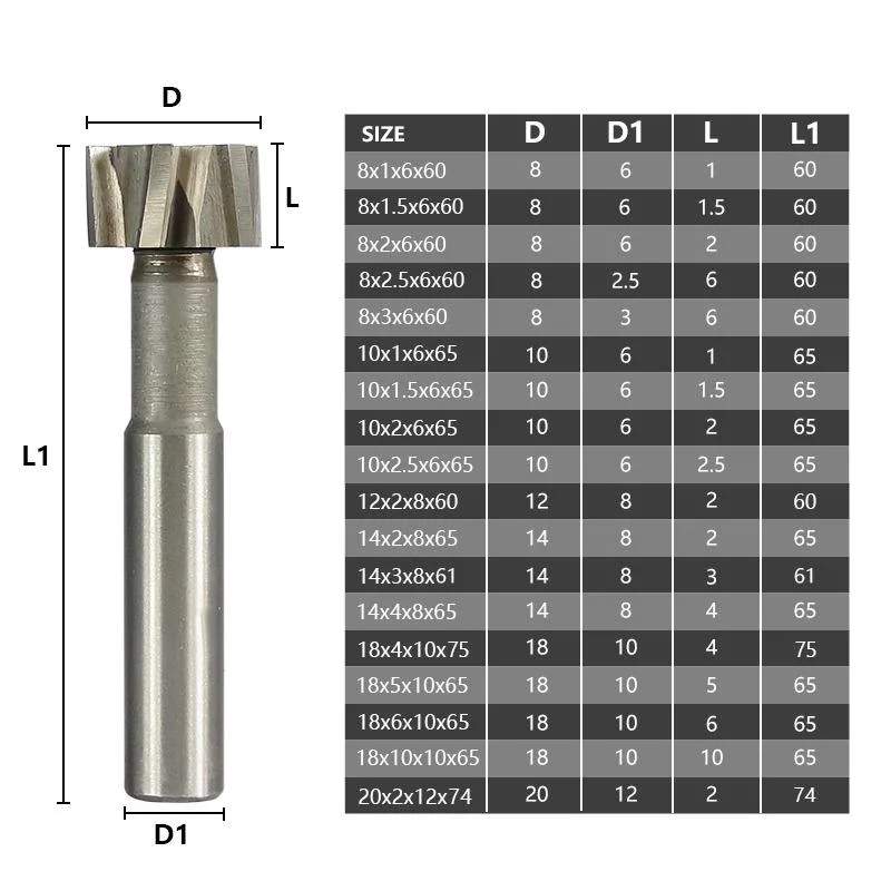 T-Slot Milling Cutter Straight Shank Carbide End Mill Welding Carbide Cutter Tungsten Steel Keyseat Cutter for Metal