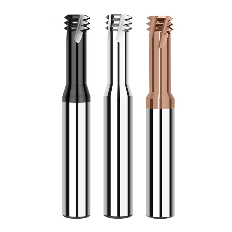 HRC60 Single Third Full Teeth Solid Carbide Thread Milling Cutter Spiral Groove and Threaded End Mill Tool with AITiN Coating