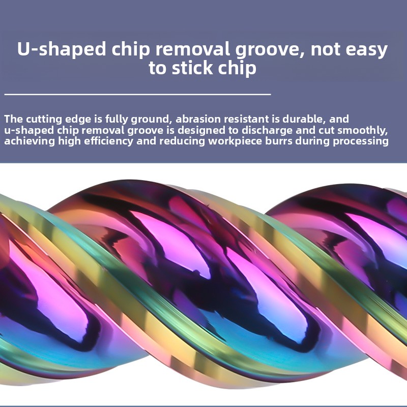 High Gloss DLC Color Coated 3-Flute U-Groove Carbide End Mill HRC55 Integral Tungsten Steel For CNC Aluminum Alloy