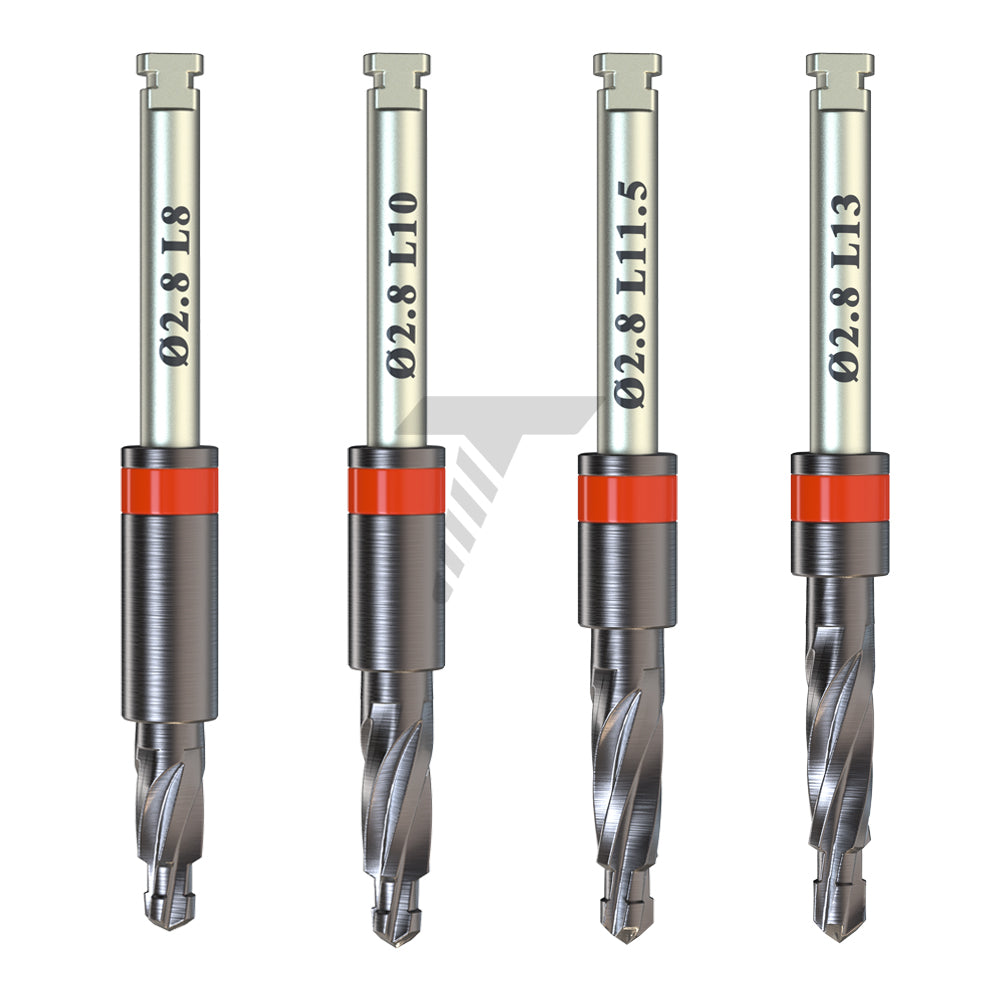 DLC Step&amp;Stop Integral Drills 02.8mm, Red Color Coded Made of Stainless Steel with Carbon DLC Coating