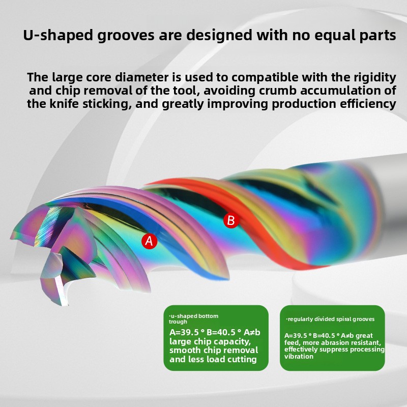 High Gloss DLC Color Coated 3-Flute U-Groove Carbide End Mill HRC55 Integral Tungsten Steel For CNC Aluminum Alloy