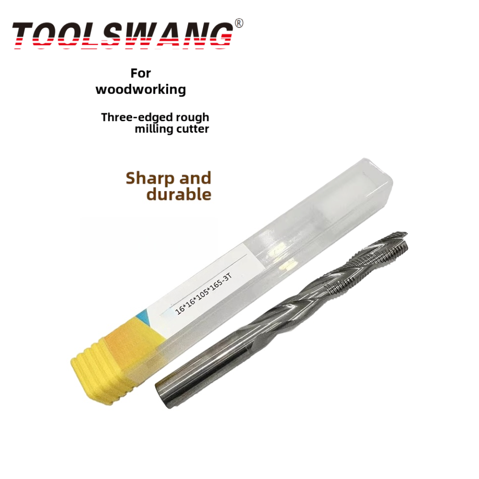TOOLSWANG 3-Flute Carbide Roughing End Mill Wood Door Threaded Lock Hole Cutter Wave-Edge Climb Milling Uncoated 55HRC