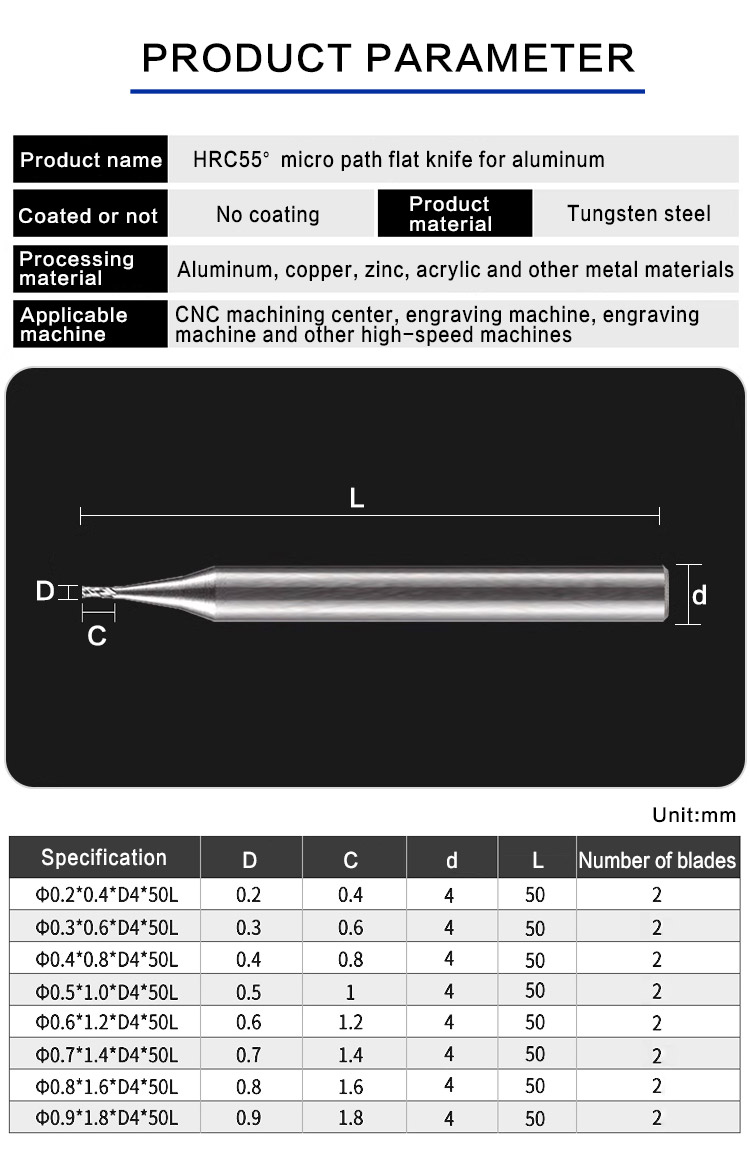 High Quality Customized Hard Metal Milling Cutter - Micro-flat End Mill CNC Tools for Aluminum