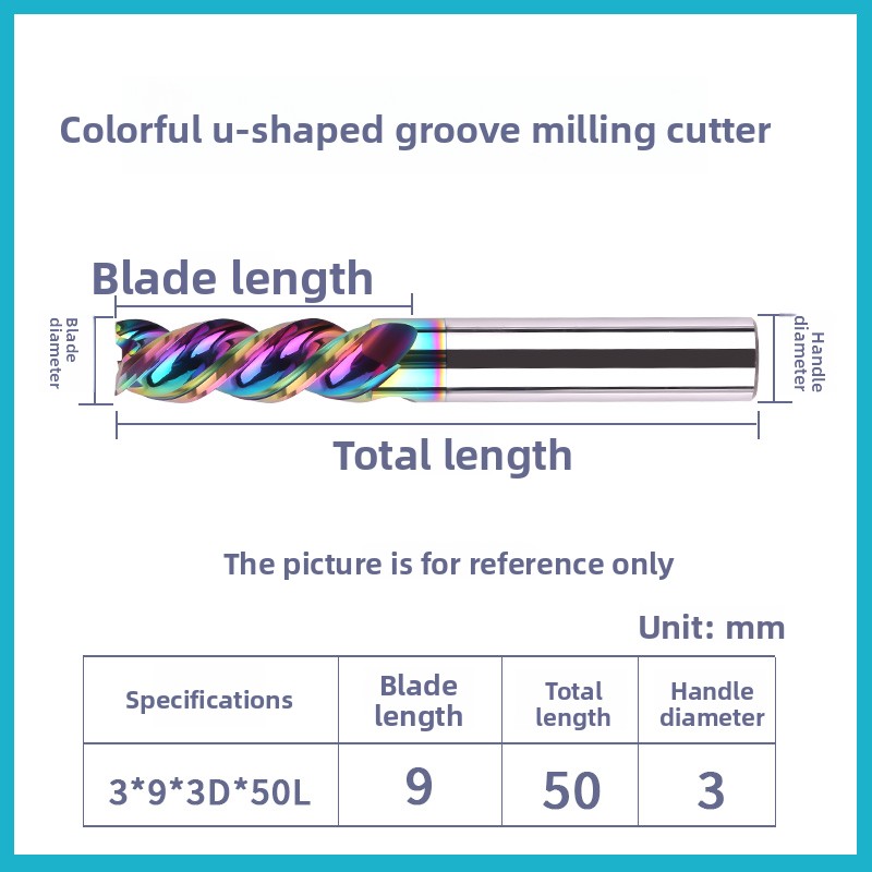 High Gloss DLC Color Coated 3-Flute U-Groove Carbide End Mill HRC55 Integral Tungsten Steel For CNC Aluminum Alloy