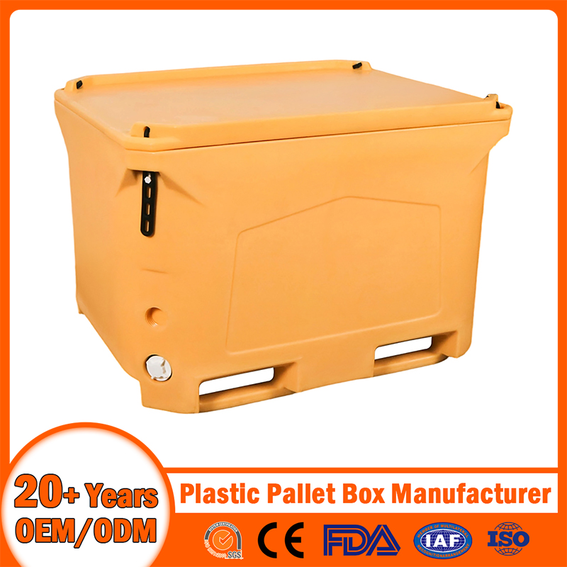 111X91X60cm/1200*1000*760mm/123X103X44cm/660L/1000L Plastic Pallet Insulated Fish Container with Drainage Outlet/Rubbler Lock/Stackable Lid/Wheel/Water Outlet