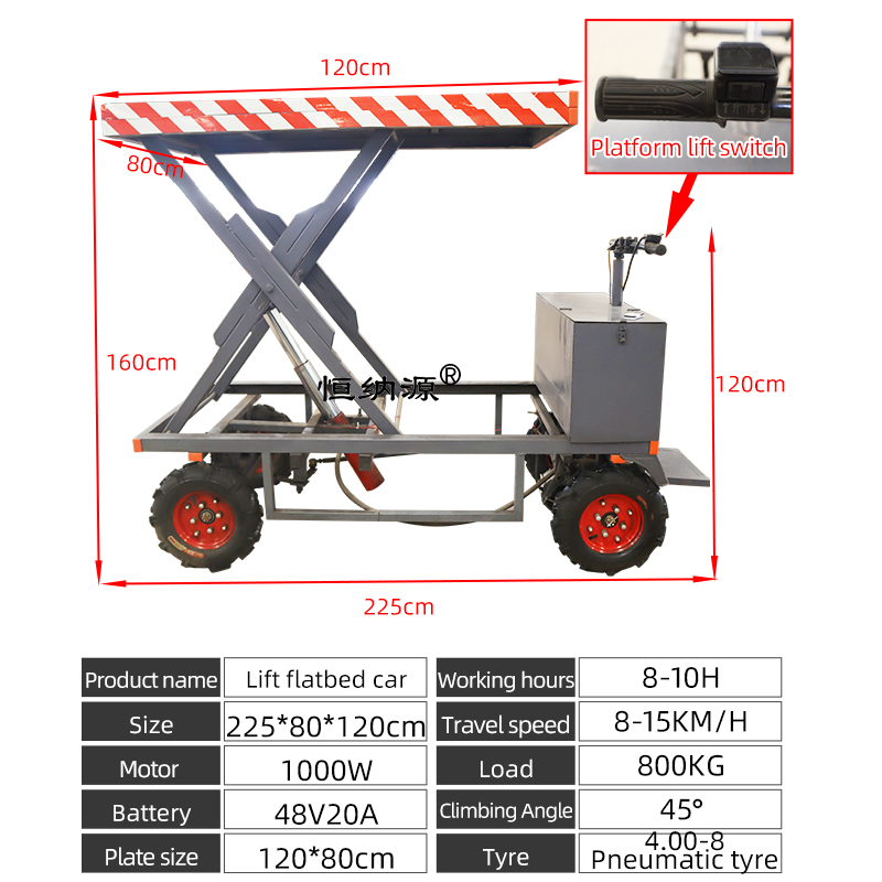 Customized 800 Kg Electric Hydraulic Platform Trolley for Greenhouse Picking Electric Lifting Moving Cart Scissor Lift Trolley