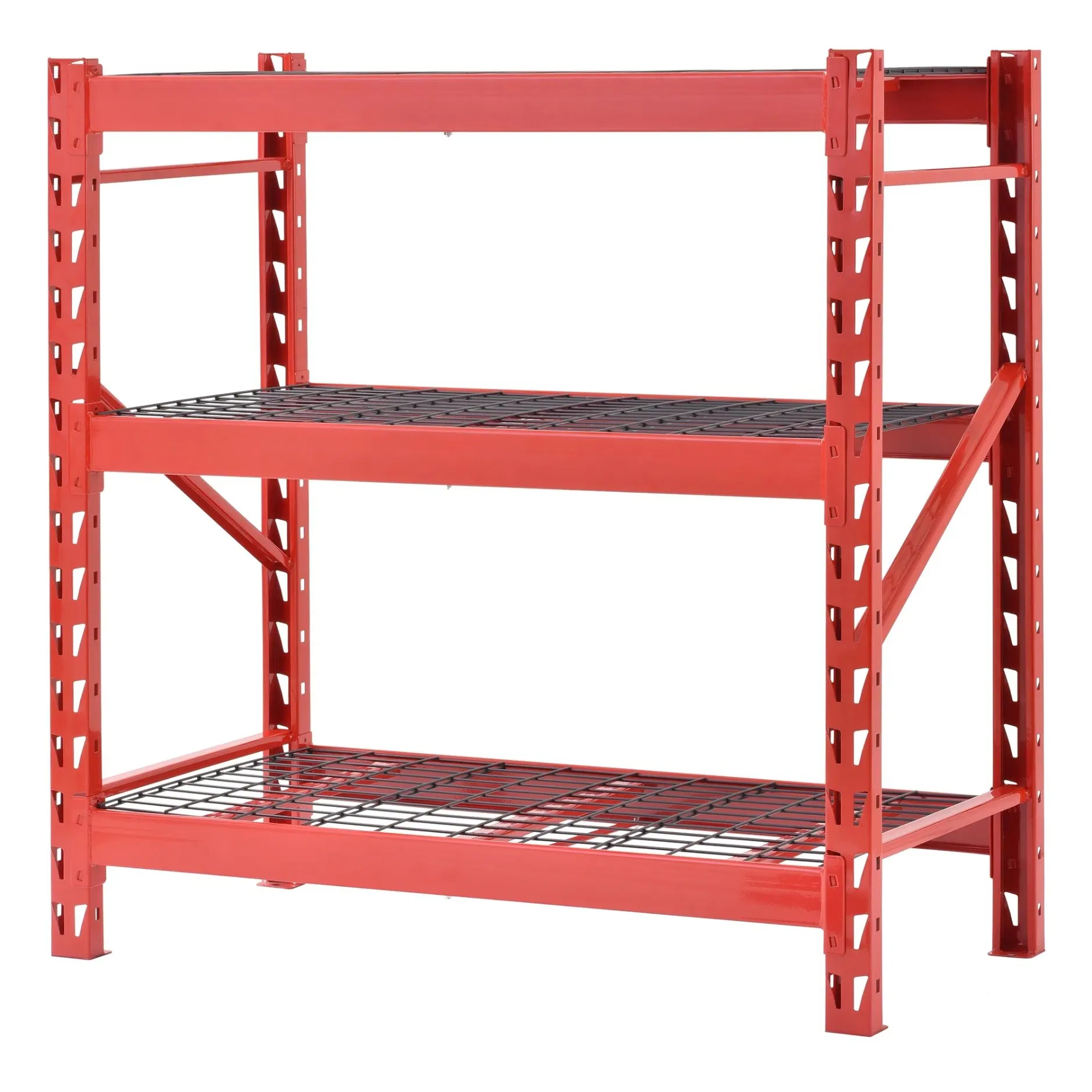 3-Tier Heavy Duty Industrial Welded Steel Storage Shelving Unit (Red)