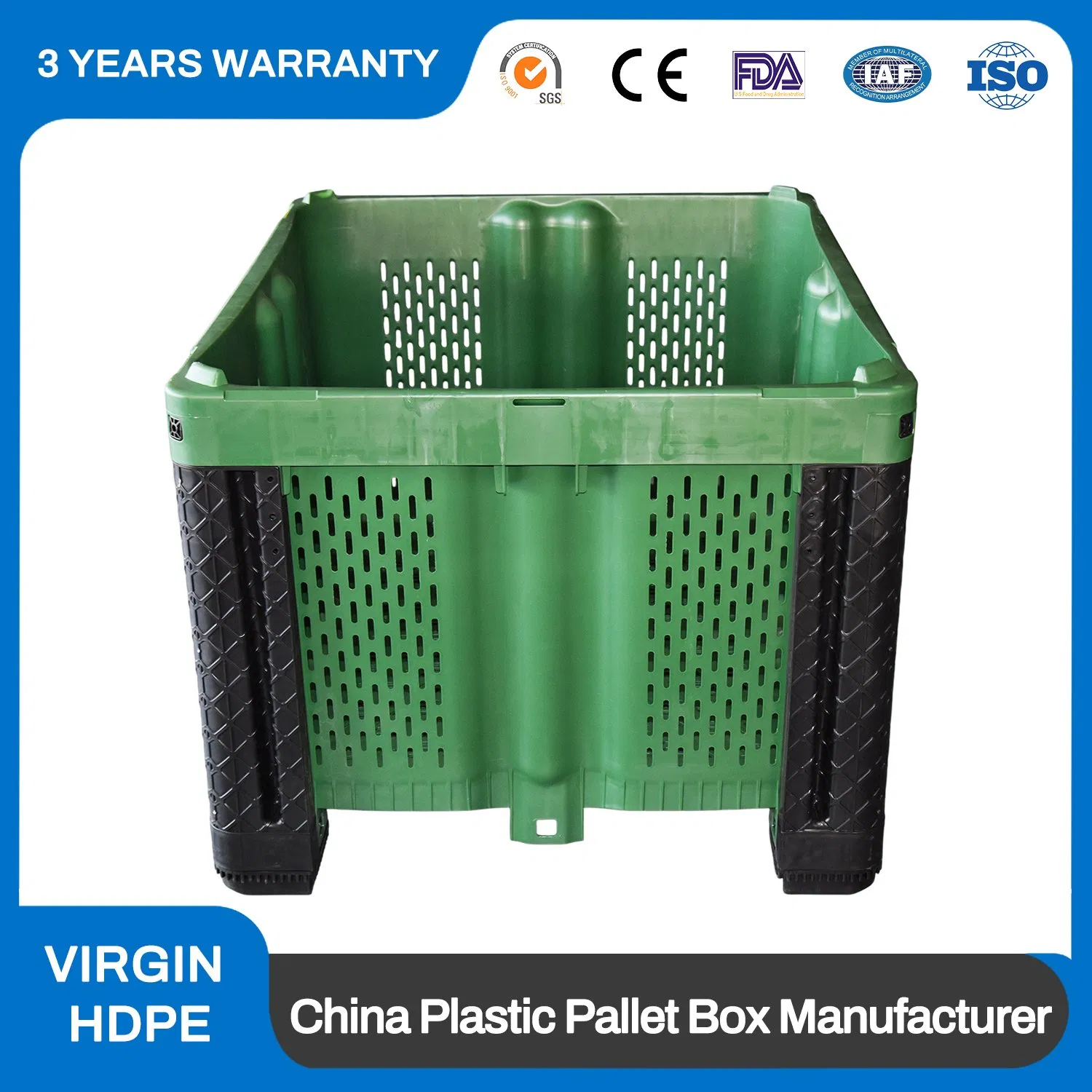 Nestable Ultra Perforated Large HDPE Plastic Green 1200*1000*970 Collection Transport and Storage of Fruit and Vegetables Vented Bulk Container