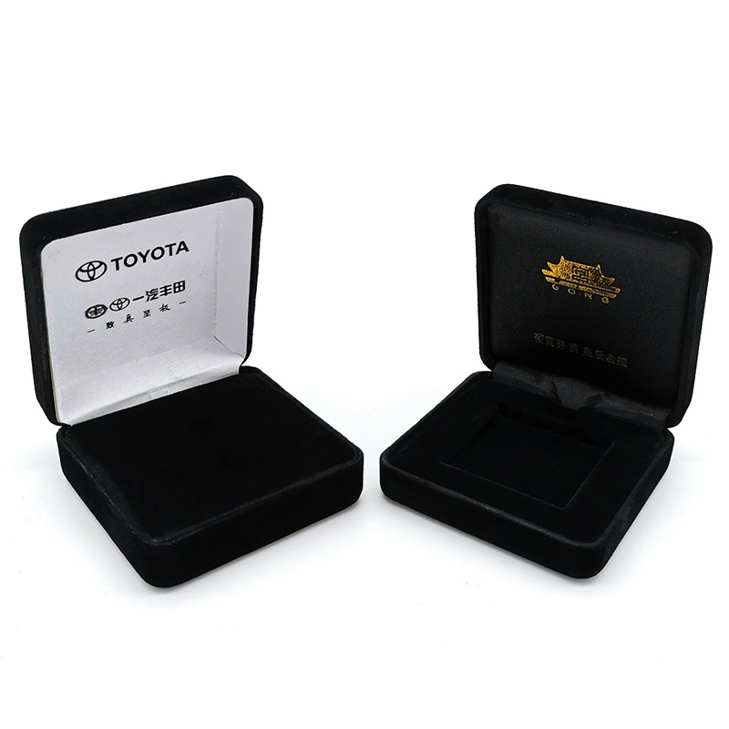 Clamshell Gold and Silver Coins Commemorative Coin Box Medal Key Chain Flannelette Hot Stamping Iron Box Jewelry Medal Badge Packaging Box Wooden Box Customizat