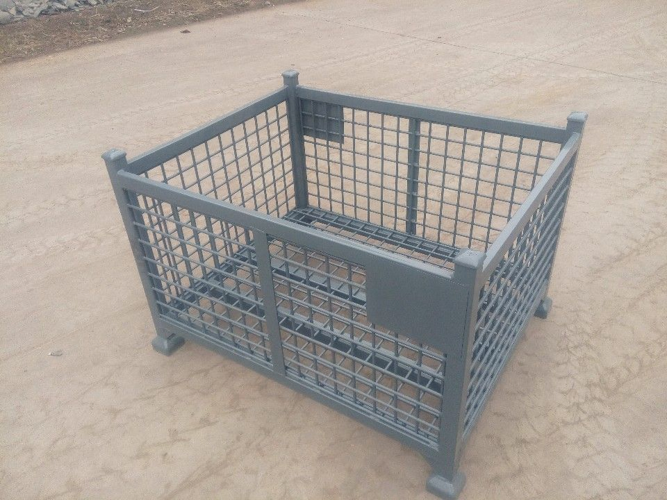 Stainless Welded China Steel Metal Mesh Storage Container Wire Cage Moving Stillage for Warehouse Storage