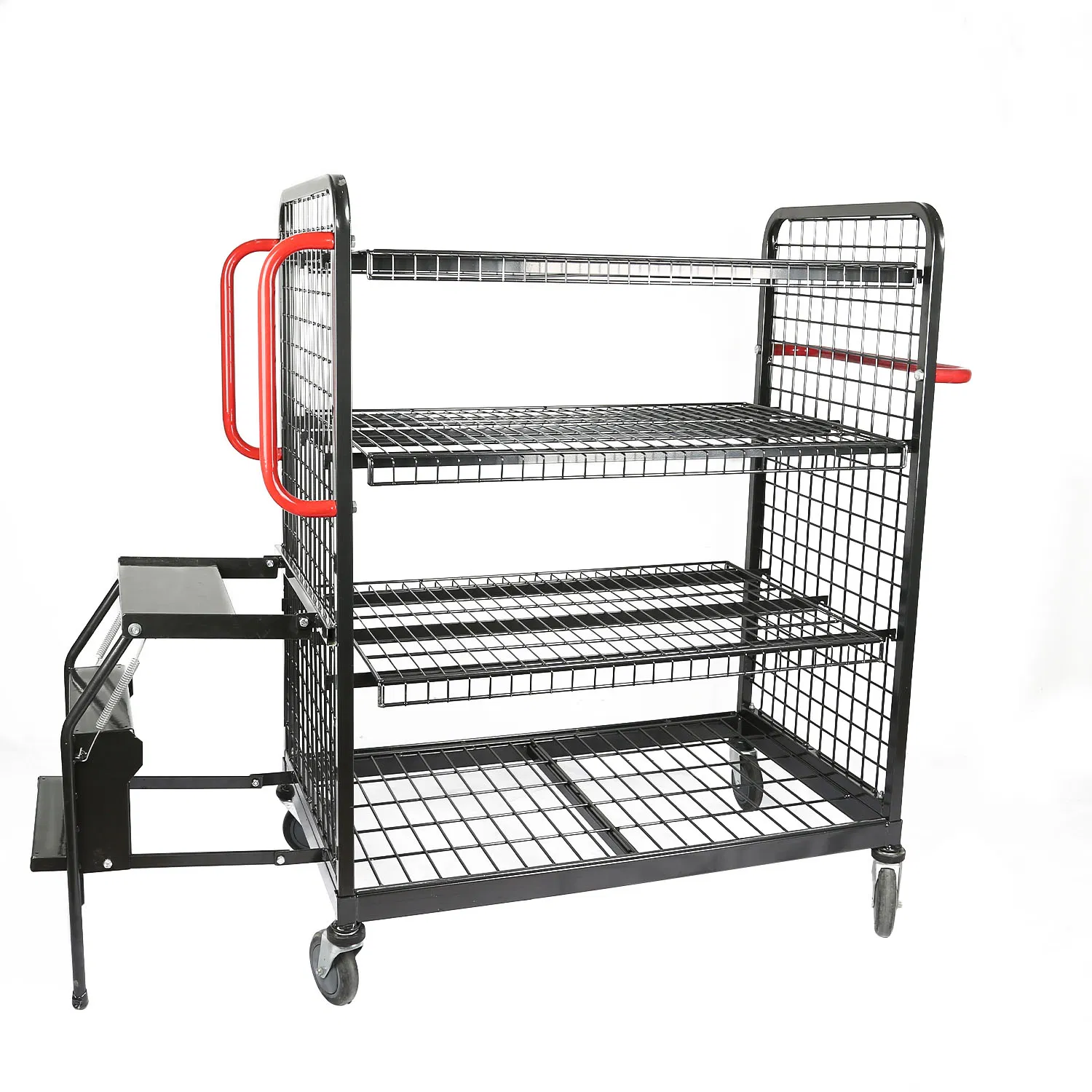 Wire Mesh E-Commerce Warehouse Picking Roll Cage Trolley with Steps