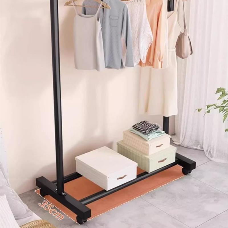 Sanipro Iron Mobile Folding Indoor Laundry Drying Hanger with Single Rod, Clothes Hanging Rack for Bedroom and Balcony Storage