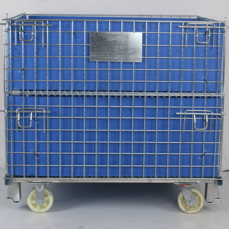 Industrial Transport with Dust Cover Storage Cage Forklift Galvanized Folding Wire Mesh Basket