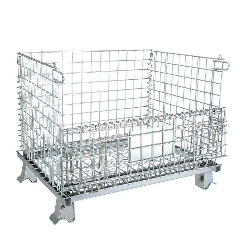Foldable Galvanizing Iron Steel Metal Mesh container Box with or Without Casters