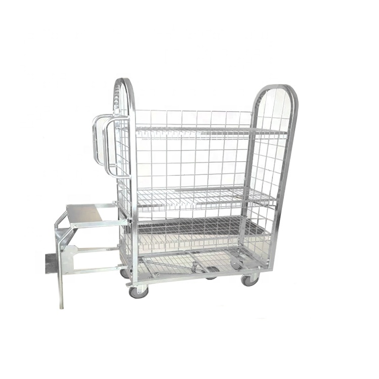 Industrial Ladder Hand Push Cargo Cart Warehouse Picking Trolley