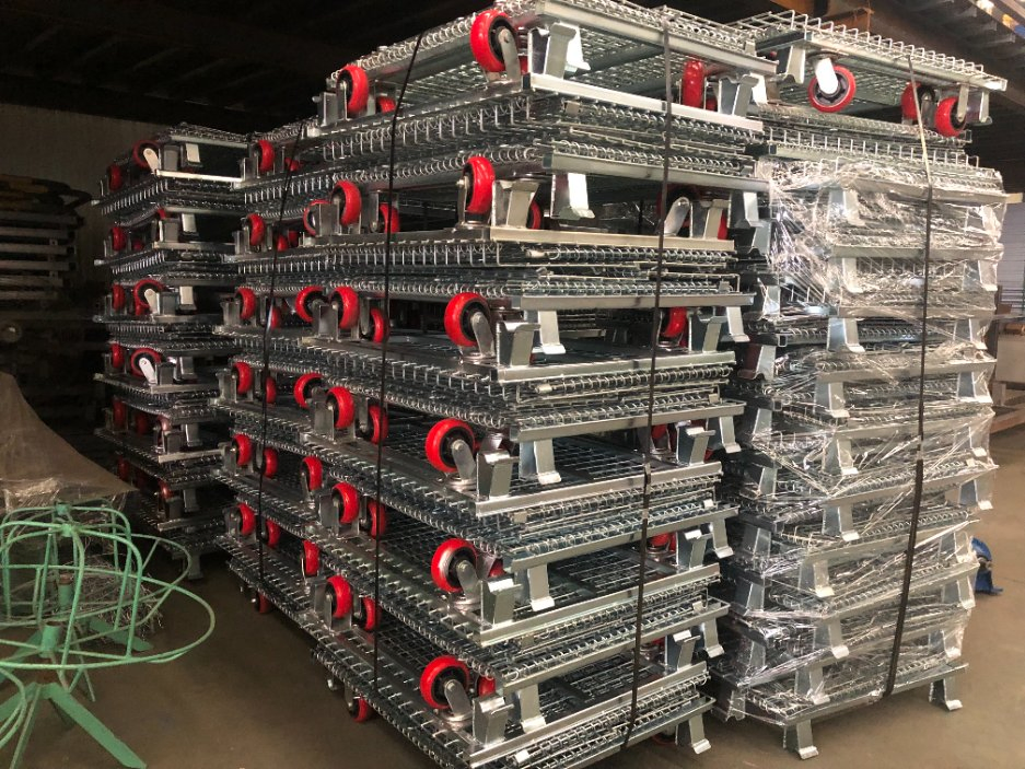 High Storage Capacity Metal Storage Cages Rolling Wire Pallet Containers