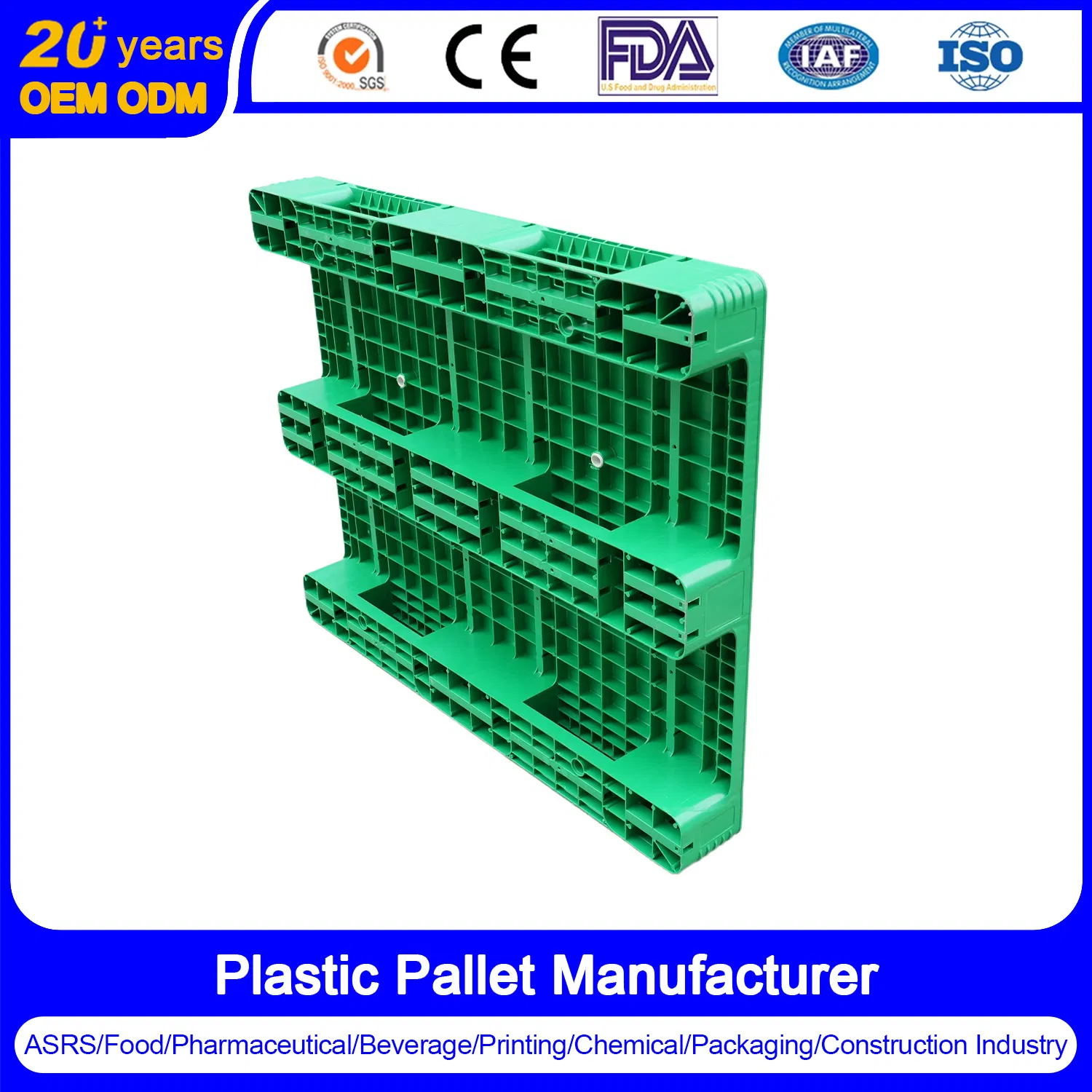100% Virgin HDPE/Welded/Reusable/Rackable/Flat Surface/Single Deck/Floor Stacking/100% Closed/Ground Turnover Pallet Plastic for Warehouse Racking