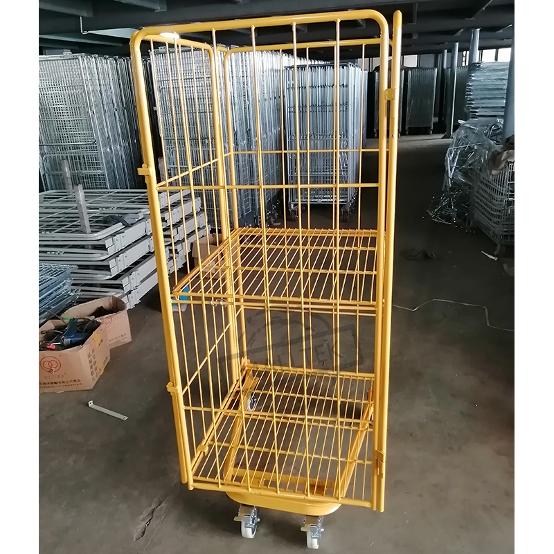Full Security Foldable Mobile Logistic Warehouse Storage Wire Mesh Rolling Trolley