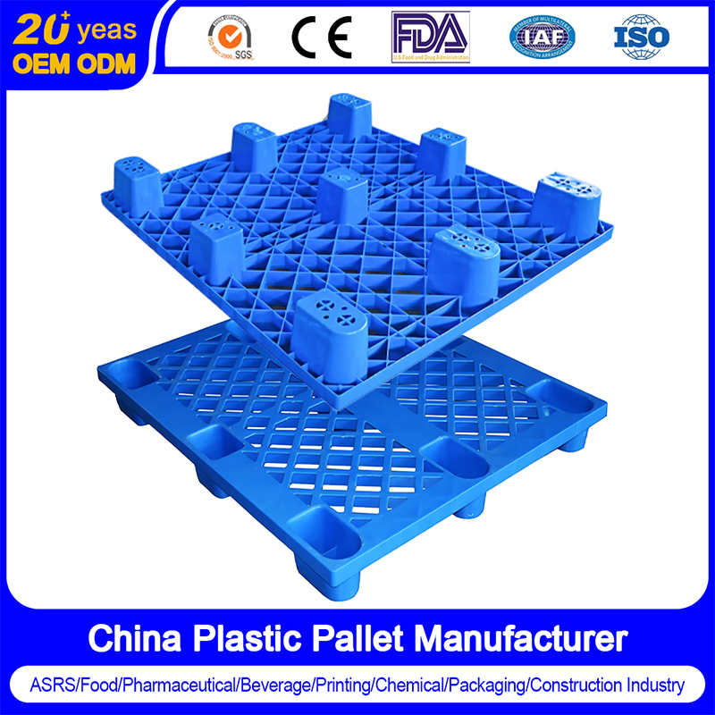 China Plastic Pallet Manufacturer HDPE Heavy Duty Industrial Euro Rackable Stackable Spill One Way Export Hygienic Pallets for Logistics/Warehouse Storage/Rack