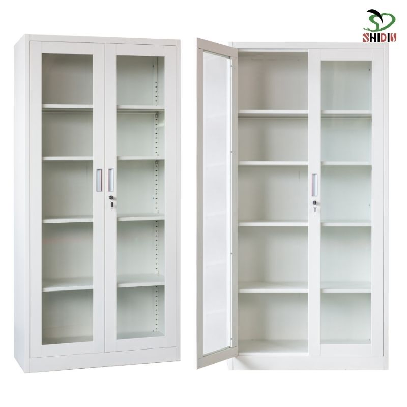 Swing Glass Door Metal Storage Cupboard Bookcase Steel Office Furniture File Cabinet