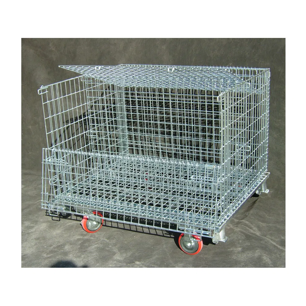 Half-Open Door Heavy Duty Folding Galvanized Steel Stacking Wire Mesh Containers