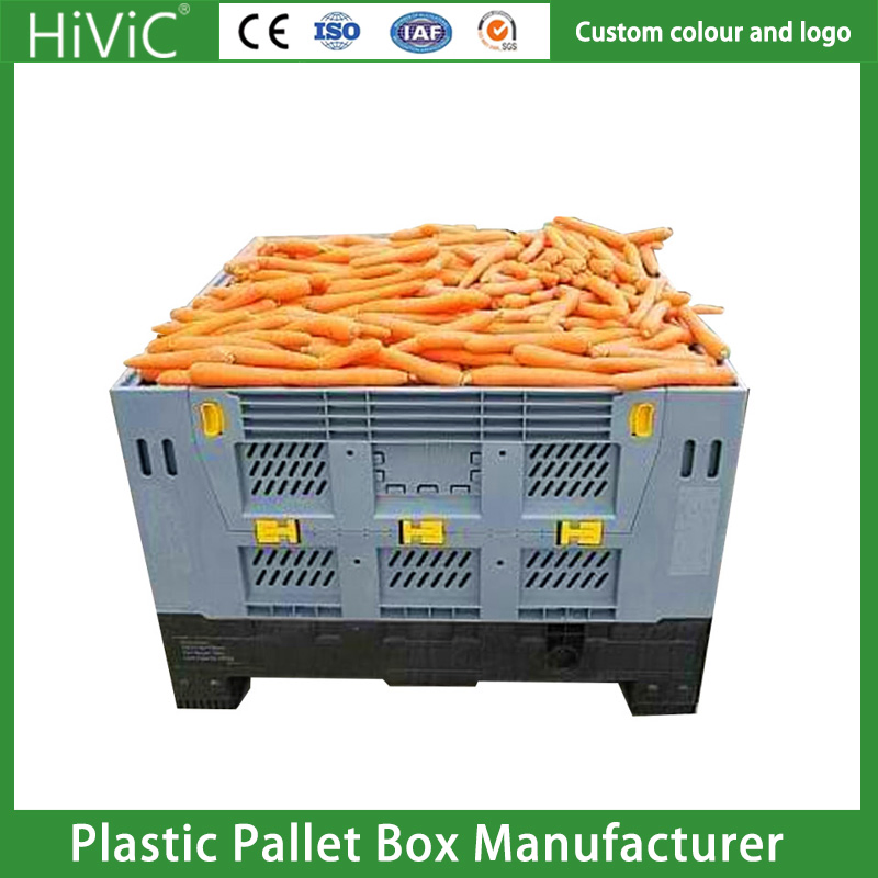 Agricultural Plastic Pallet Collapsible Rigid Bulk Durable Stackable Euro Foldable Stackable Storage Mesh Insulated Fish Sleeve Container Bin with Lid