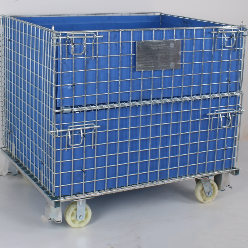 Industrial Transport with Dust Cover Storage Cage Forklift Galvanized Folding Wire Mesh Basket