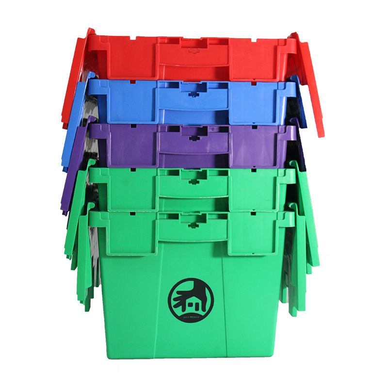 Warehouse Stackable Nestable Plastic Storage Box Container with Hinged Lid Crates