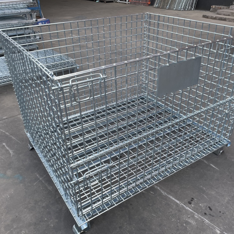 High Storage Capacity Metal Storage Cages Rolling Wire Pallet Containers