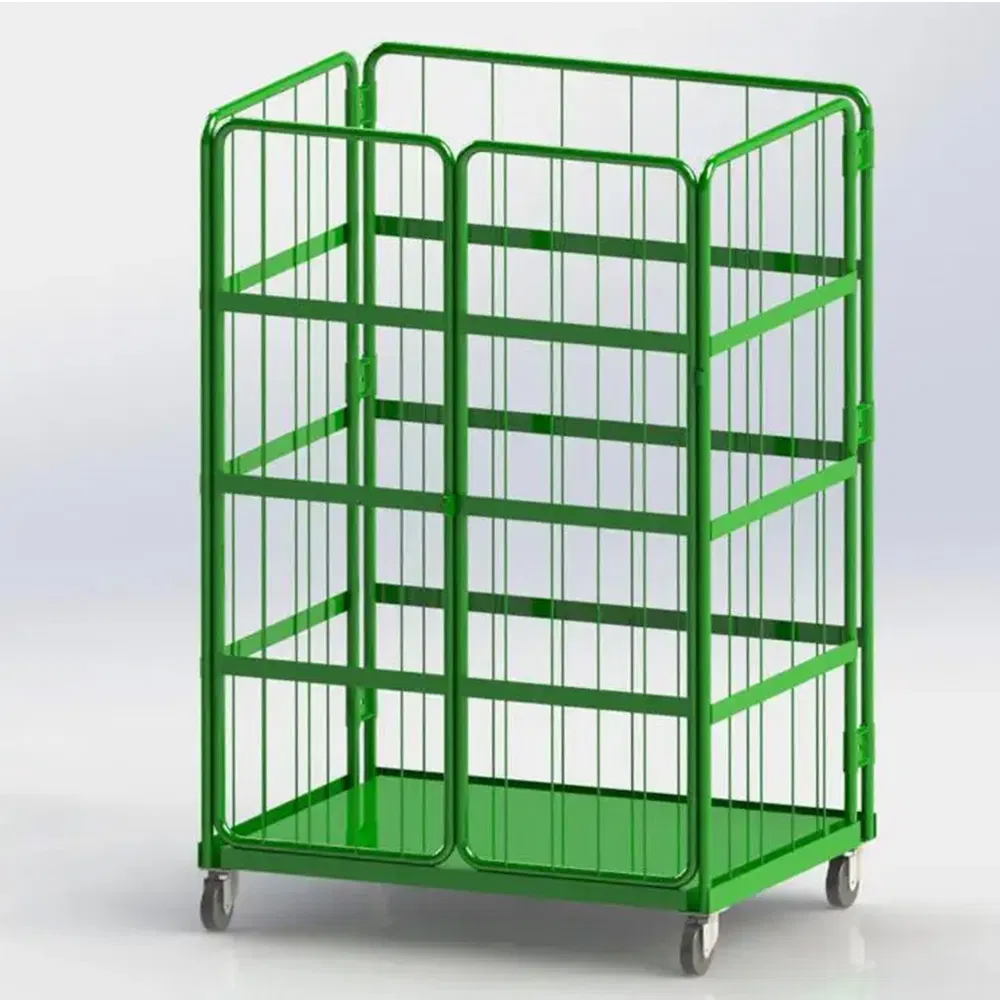 Logistics Trolleys Heavy Duty Cargo Storage 4 Sided 500kg Nestable Foldable Metal Steel Roll Container Cage Trolley