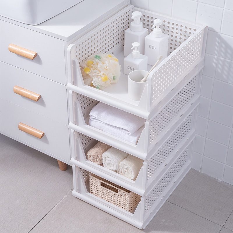 Stackable Plastic Storage Basket Folding Closet Organizers Drawer Shelf Storage Container for Wardrobe Cupboard