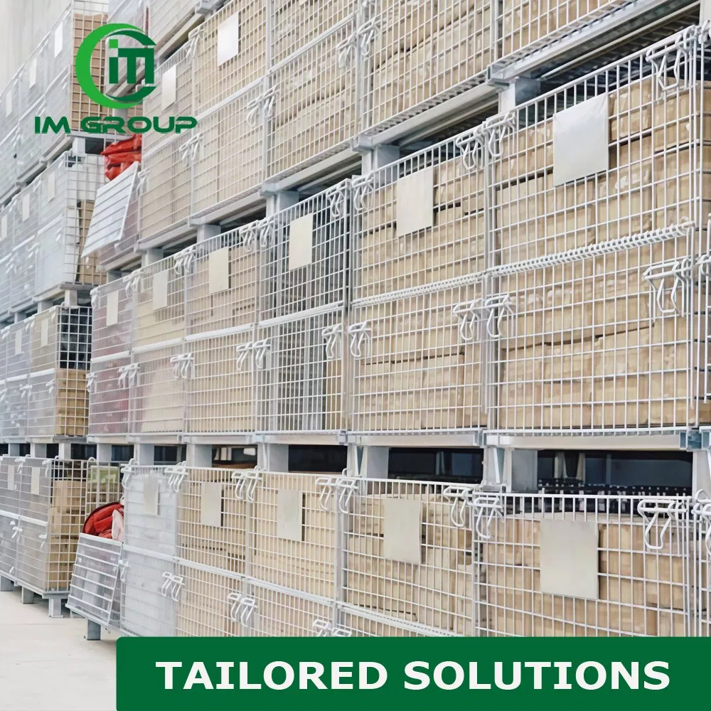 Warehouse Galvanized Rigid Iron Collapsible Wire Mesh Container for Forklifts