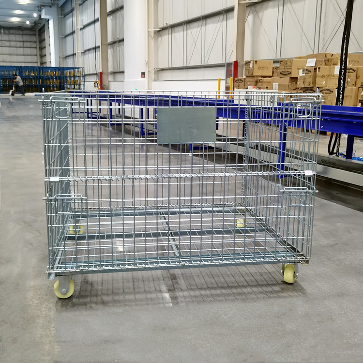 Foldable Galvanizing Iron Steel Metal Mesh container Box with or Without Casters