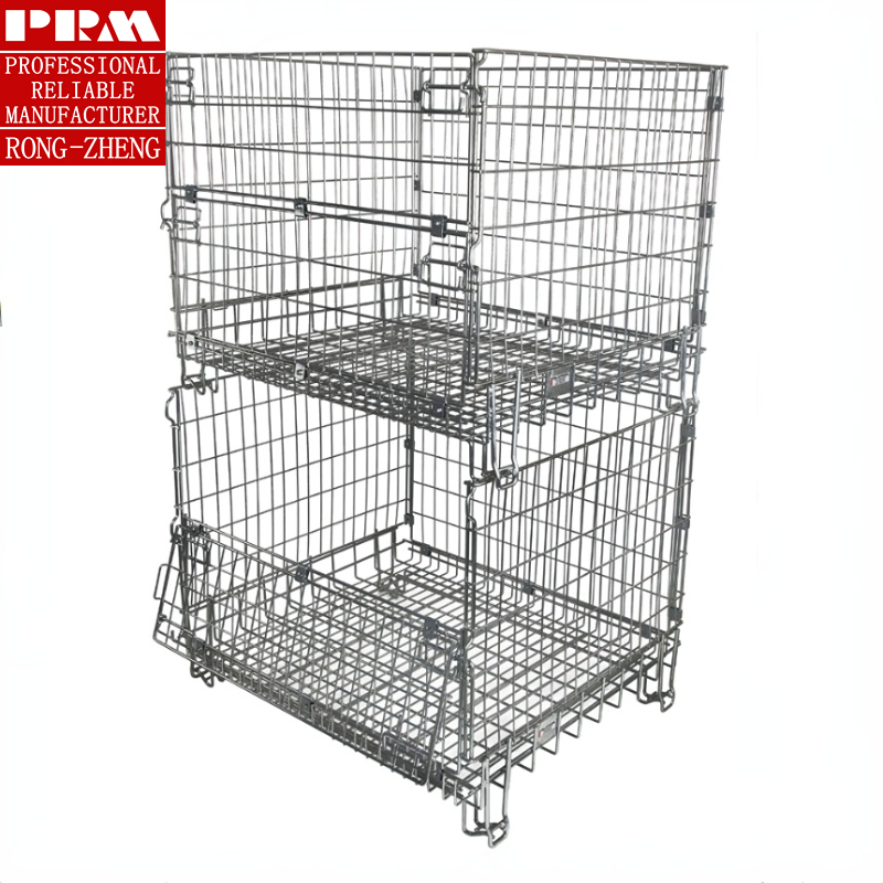 China Manufacture Heavy Duty Galvanized Metal Stackable Foldable Storage Cage