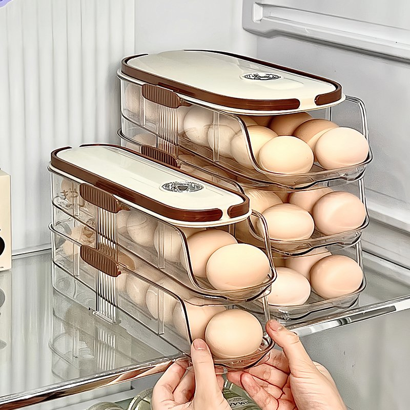 Automatic Rolling Polypropylene Stackable Egg Container with Handle for Egg Organization