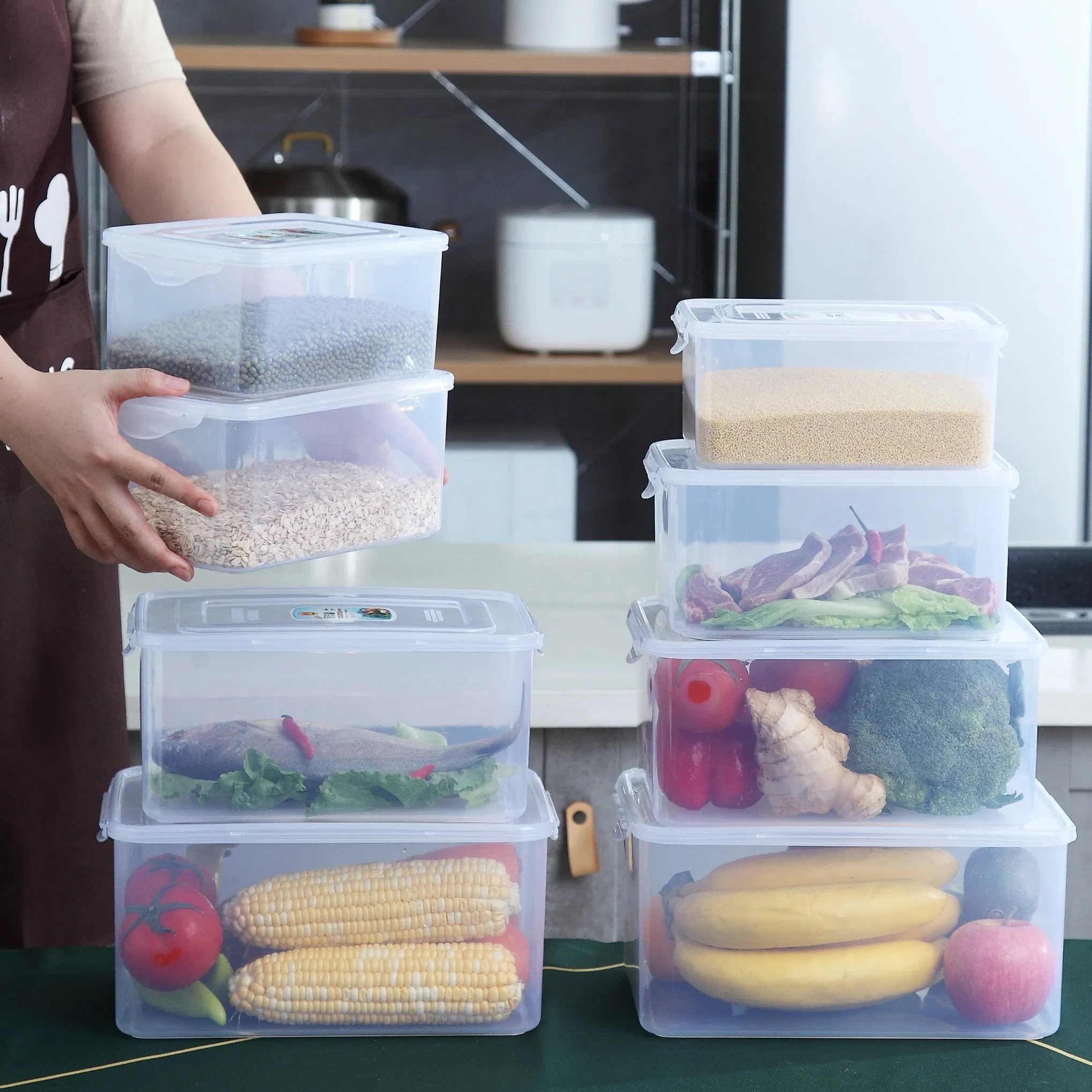 Transparent Plastic Container Kitchenware Food Packaging Box Stackable Storage Container for Kitchen