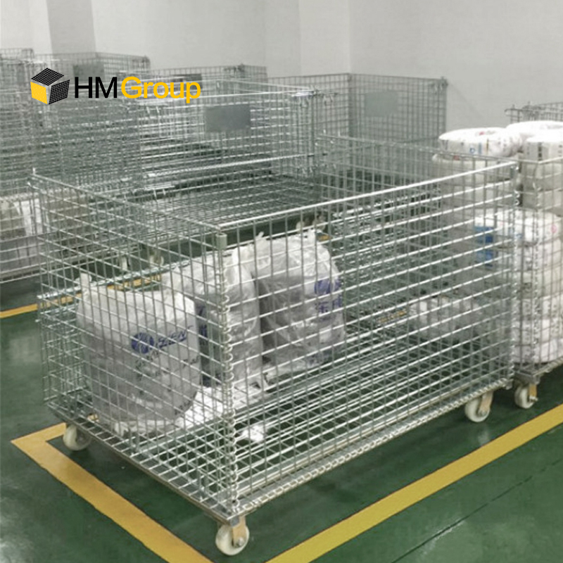 Customized Warehouse Storage Stackable Foldable Pallet Cage Wire Mesh Baskets